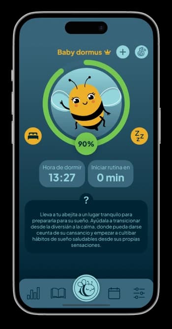 Pantalla real de Dormus: el plan del día con la hora de dormir, la rutina y la mascota de la app